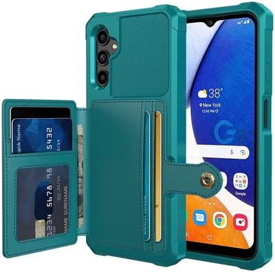 Portemonnee Hoesje Geschikt voor de Samsung Galaxy A14 - Back Cover met Pasjeshouder - Telefoonhoesje voor Pinpas - Kaarthouder op Achterkant - Case met Magneet voor Auto Houder Groen