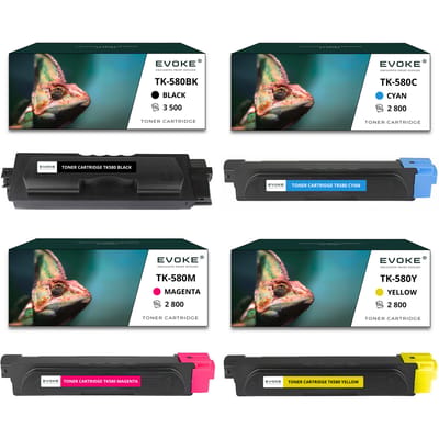 Evoke Compatibele Toner voor Kyocera Tk-580 Tk580 Tk580K Tk580C Tk580M Tk580Y 4X Cmyk: Zwart, Cyaan, Magenta, Geel 11900 Pagina's Ecosys P6021 P6021Cdn; Fs-C5150 Fs-C5150Dn