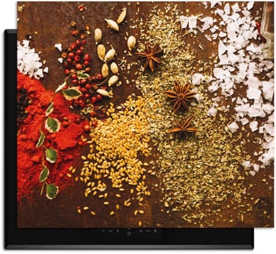 KitchenArt - Spice Symphony – Inductie Beschermer - 52x35 cm - Kookplaat Beschermer - Luxe Afdekplaat Inductieplaat - Anti-slip & Oprolbaar - Beschermmat Inductiekookplaat