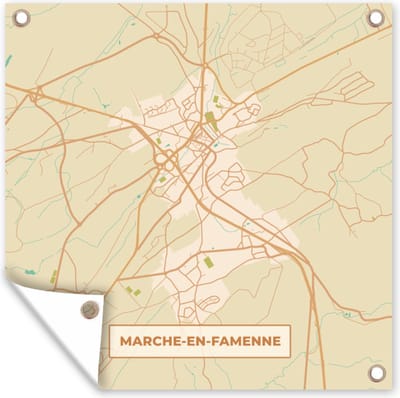 Tuin poster Kaart - Plattegrond - Vintage - Marche-en-Famenne - Stadskaart - 200x200 cm - Tuindoek