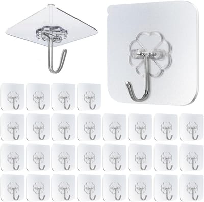 Famanu - Zelfklevende haken, 30 stuks, transparant, extra sterk, zonder boren, voor badkamer, keuken, muur en plafond, draagkracht 10 kg