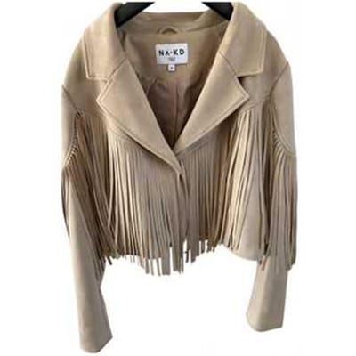 Korte Leren Jas met Lange Mouwen en Kwastjes Punk Mode Damesjas M beige