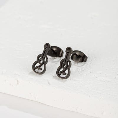 Gading® Dames Oorknoppen met Viool, RVS Oorstekers-4mm-12mm-zwart