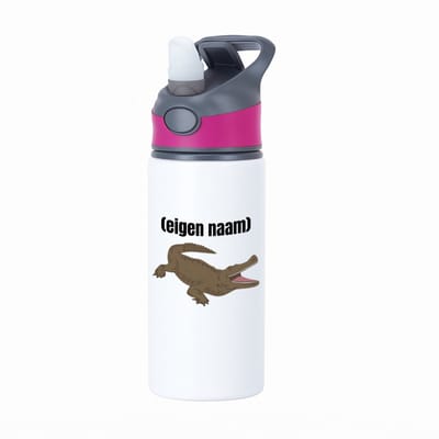 Hacebo® - krokodil met eigen naam waterfles met rietje roze - Krokodil - krokodillen liefhebbers - iemand die houdt van krokodillen - verjaardag - cadeau - kado - water fles - 650ML