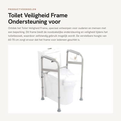 Dailygoods- Toiletsteun Verstelbaar 60-70cm - Douchestoel - Toiletsteunen voor Ouderen - Antislip Armleuningen - Schokbestendig - Opvouwbaar - Toiletsteunframe