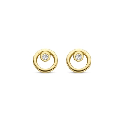 New Bling 9NBG-0266 Gouden Oorknopjes - Dames - Cirkel - Zirkonia - 4,3 mm - 14 Karaat - Goud