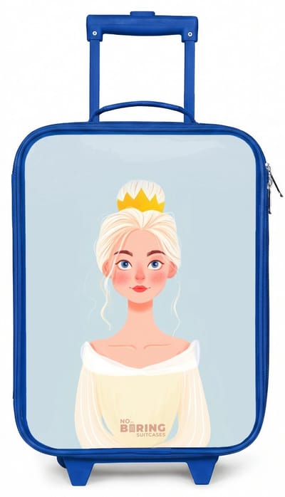 NoBoringSuitcases.com® - Kinderkoffer blauw - Kindertrolley jongen - Prinses met een gouden kroon - Blauw - Koffer kind lichtgewicht - Reiskoffer trolley voor kinderen - Koffertje met lichtgevende wieltjes - Rolkoffer