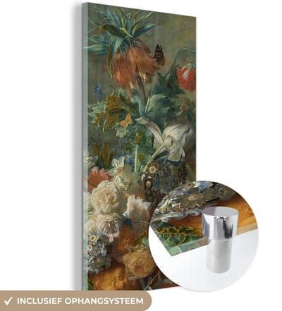 MuchoWow® Glasschilderij 20x40 cm - Schilderij acrylglas - Stilleven met bloemen - Schilderij van Jan van Huysum - Foto op glas - Schilderijen