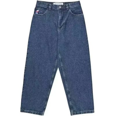 Blauwe wijde jeans hiphop big boy geborduurde jeans Harajuku straatkleding jeans S gray