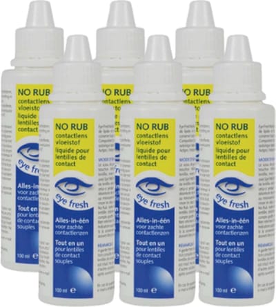 Eye Fresh No Rub - Alles-in-één Lenzenvloeistof - 6 x 100 ml - Geen wrijven nodig - voor Zachte contactlenzen - Geschikt voor Gevoelige Ogen