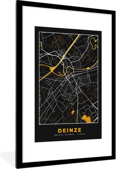 Fotolijst incl. Poster - Deinze - Plattegrond - Goud - Kaart - Stadskaart - 80x120 cm - Posterlijst