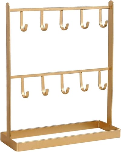 Juwelendisplay - Sieradenhouder - Sieraden organiseren - Dubbele laag met haken - 20.5x7.5x24cm - Goud