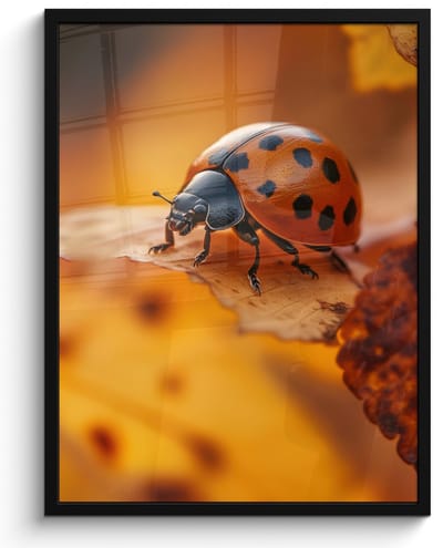 Poster in lijst - Fotolijst 50x70 cm - Posters - Lieveheersbeestje - Herfst - Insect - Rood - Bladeren - Posterlijst zwart - Decoratie - Wanddecoratie woonkamer - Muurdecoratie slaapkamer