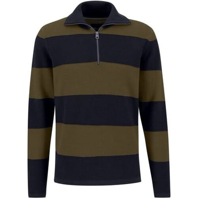 Fynch-Hatton Trui Troyer-Zip Structure Blockstripe Deep Forest-Navy / male