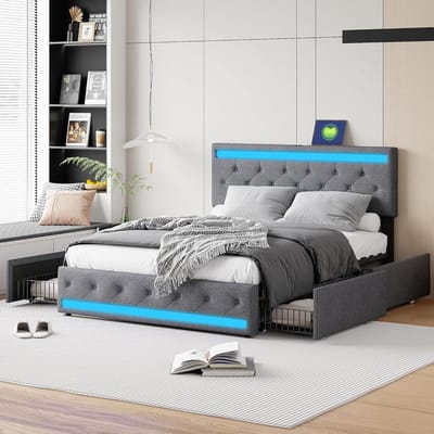 Gestoffeerd Bed - Opbergbed Dubbel - Slaapkamer Inrichten - Verstelbaar Hoofdeinde - 140 x 200 cm - Donkergrijs