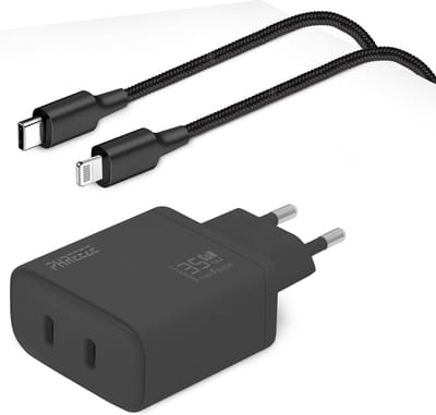 Usb C snellader 2 poorten + Oplader kabel geschikt voor iPhone 14/13/12/11/X/8/7/SE - Lightning naar usb-C kabel - 1 meter