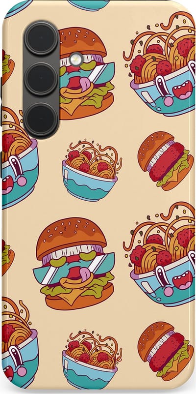 Casetastic Hoesje Geschikt voor Samsung S24 - Stijlvolle Beschermende Duo-layer Case - Cartoon Hamburgers