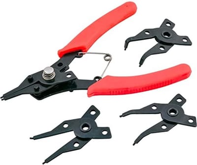 Circlip Tangenset - Borgring Tangen - Klus Klussen - Vier Kops Set - 26 cm - Zwart Rood
