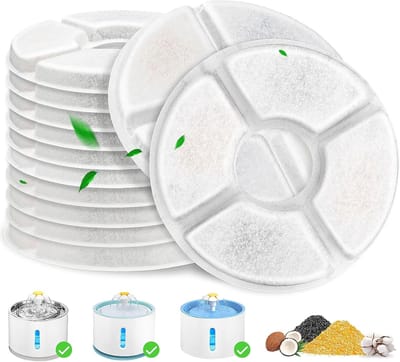 12 stuks Vervangfilter voor Huisdier Waterfontein - Meerlaags Kokosnoot Actieve Kool Filter Pads - Ronde Filter voor Automatische Kat Hond Drinkfontein - Verwijdert Haar Geuren Onzuiverheden Waterfilter Cartridges
