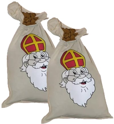 Sinterklaas thema strooizak voor snoep - 2x - katoen - 35 x 60 cm - Sint en Piet strooigoed zakken