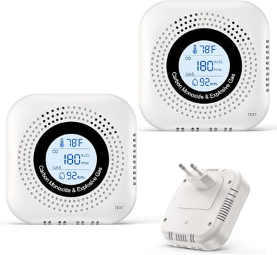 Koolmonoxidemelder Gasmelder - CO Melder Vochtigheidsmeter - Veiligheid Huis - 4-in-1 Detectie - 2 stuks - Wit