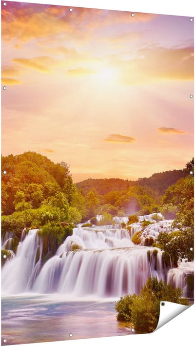 Gards Tuinposter Watervallen in het Bos - 120x180 cm - Tuindoek - Tuindecoratie - Wanddecoratie buiten - Tuinschilderij