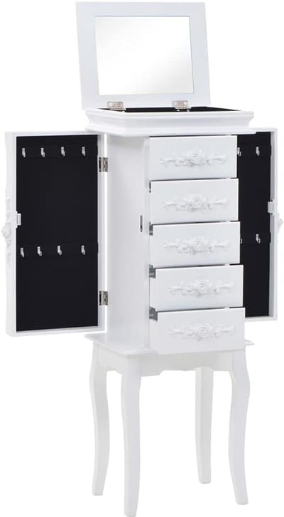 Juwelenkast - Sieraden opberger - Sieraden organiseren - Vrijstaand ontwerp - 94 cm hoog - Wit