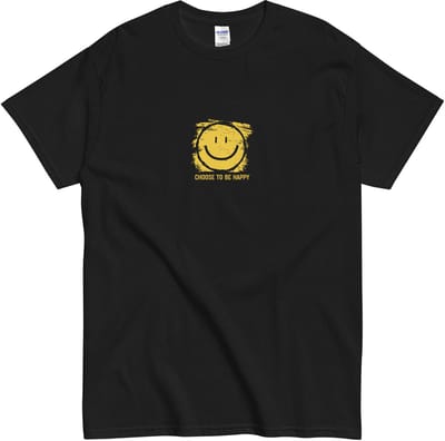 Smiley Tshirt met Tekst: Choose to be Happy - Vintage Grunge Look - Dames en Heren Shirt - Zwart - S