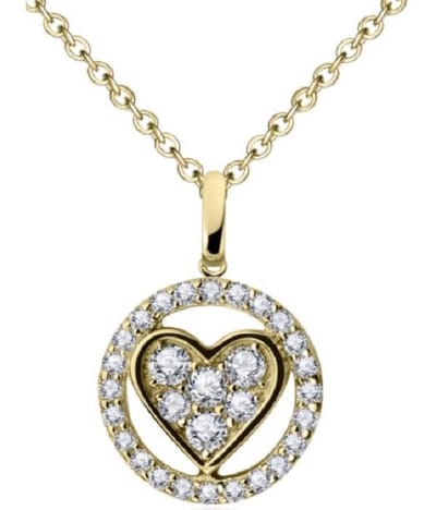 Schitterende 14 Karaat Gouden Halsketting met 14 K Gouden Hanger met Hart en Zirkonia's 9 mm.