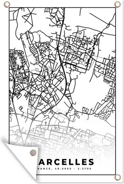 Muurdecoratie Kaart - Sarcelles - Frankrijk - Stadskaart - Plattegrond - Zwart wit - 120x180 cm - Tuinposter - Tuindoek