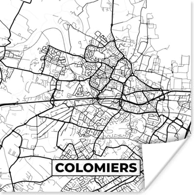 Poster Colomiers - Stadskaart - Plattegrond - Kaart - Frankrijk - Zwart wit - 100x100 cm XXL