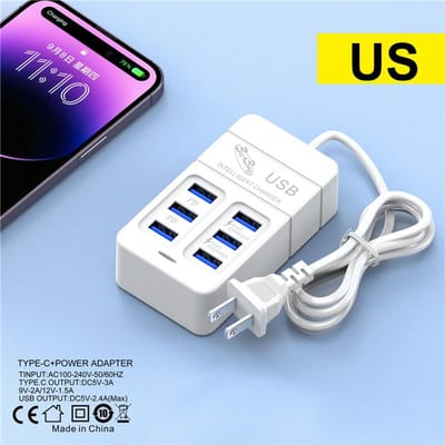 6-poorts USB-snellaadstation 35W PD Type C snellaadwandladers USB-hubadapter EU-VS-stekker