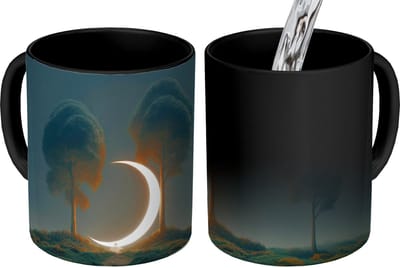 Magische Mok - Foto op Warmte Mokken - Koffiemok - Maan - Bomen - Wandeling - Magic Mok - Beker - 350 ML - Theemok