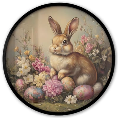 Poster in lijst Rond - Fotolijst 40x40 cm - Posters - Haas - Stilleven - Bloemen - Ronde posterlijst zwart - Decoratie - Wanddecoratie woonkamer - Muurdecoratie slaapkamer