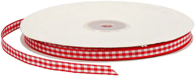 Geruit lint, b: 6 mm, rood/wit, 50 m