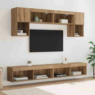 vidaXL TV Wand Eenheden met LED 6 st Artisan Eiken Bewerkt hout