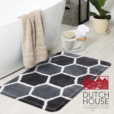 Dutch House Badmat Rennes - Badmat 60x90cm - Grijs - Antislip - Badmatten - Anti Slip Douchemat - Badkamer Mat - Snel Absorberend - Snel Drogende Badmat