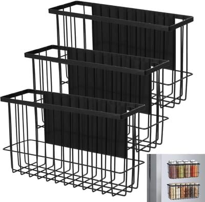 Dailygoods - 3 stuks adsorptieve koelkastorganizermanden, geen installatie koelkastorganizer, keukenkruidenopberghouder, zijrek voor koelkast, geen boren, metalen mand voor magnetron, ovenkast, voorraadkast