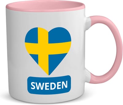Akyol - sweden vlag hartje koffiemok - theemok - roze - Zweden - reizigers - toerist - verjaardagscadeau - souvenir - vakantie - 350 ML inhoud