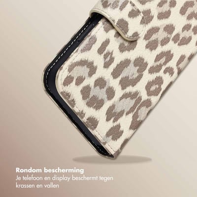 Selencia Hoesje - Geschikt voor Apple iPhone 12 Pro / 12 - Sabi Bookcase met panterprint - Soft Ivory