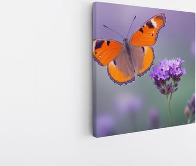 Saammp Canvas Schilderij -Vlinder op paarse bloem - Dieren - Natuur - 20x20 - Foto op canvas - Wanddecoratie - muurdecoratie Woonkamer - Slaapkamer decoratie - Canvas Print