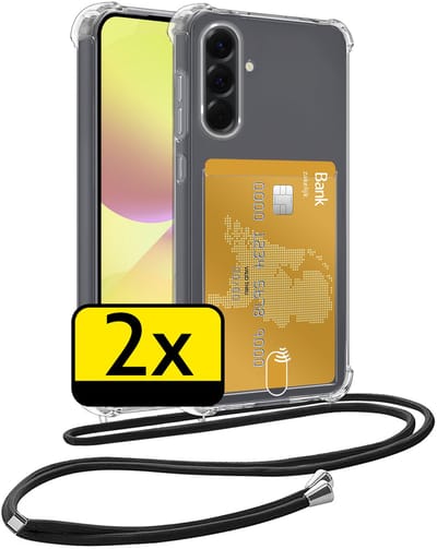 Hoesje Geschikt voor Samsung A36 Telefoonhoesje Met Koord Case Pashouder Siliconen - Hoes Geschikt voor Samsung Galaxy A36 Hoesje Met Kaarthouder - Transparant - 2 Stuks