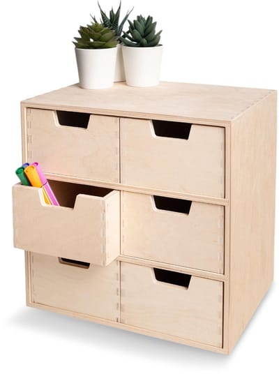Unyqoos ® Multifunctionele Houten Ladenbox voor Organisatie en Creatieve Projecten met Zes Ruime Laden