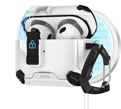 1 stuk - beschermhoes voor oplaadcase - Voor bescherming van AirPods 4 - Met MagSafe - Automatisch openklapbaar deksel - Ook te gebruiken als telefoonstandaard - Nauwkeurige klikbevestiging - Wit
