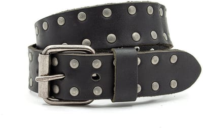 Leren kinderriem zwart met studs - 3.5 cm breed - Leer - Jeans riem - Stoer - Maat 65