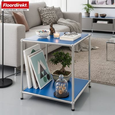 FLOORDIREKT Metalen Rek Concept Epure MK-012 - 2-Laags Opbergrek Met Open Planken - 40 x 46 x 40 cm - Blauw -Verkrijgbaar in Verschillende Kleuren - Metalen Rek in Modern Design - Rek Voor Woonkamer, Kantoor & Hal