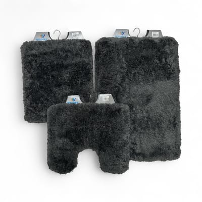 Wicotex - Badmat set - Badmat - Toiletmat - Bidetmat Bergen uni Antraciet - Antislip onderkant - WC mat met uitsparing - Fluffy zacht