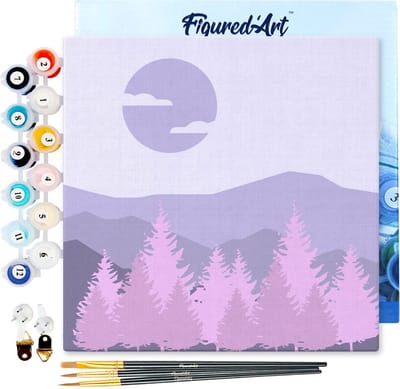 Figured'Art Mini Schilderen op Nummer Volwassenen 20x20cm met lijst Dennenbos - Klein Formaat Creatieve Hobby Kit DIY Art Nummer Compleet