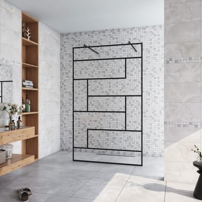Inloopdouche 77.7x200cm,2 Stabilisatiestangen 70-120cm,8mm nano veiligheidsglas,zwarte