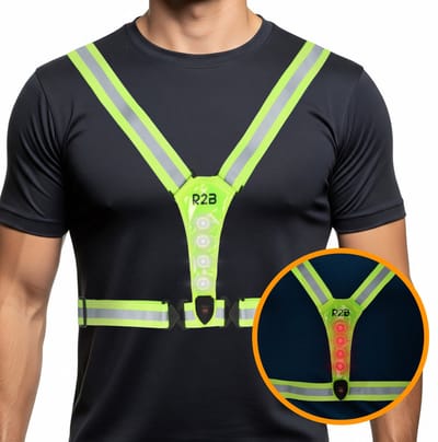 R2B Hardloopvest met Verlichting Voor- en Achterkant - USB-C Oplaadbaar - Wandel & Hardloop Verlichting - Reflecterend Running Vest - Hardloopvest Oplaadbaar - Loopvest Dames & Heren - Neongeel